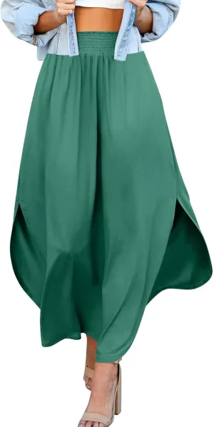 Plus Size Skirt Flowy High Waisted Maxi Skirts Asymmetrical Tummy Control with Slit for Women Casual Trendy Summer
