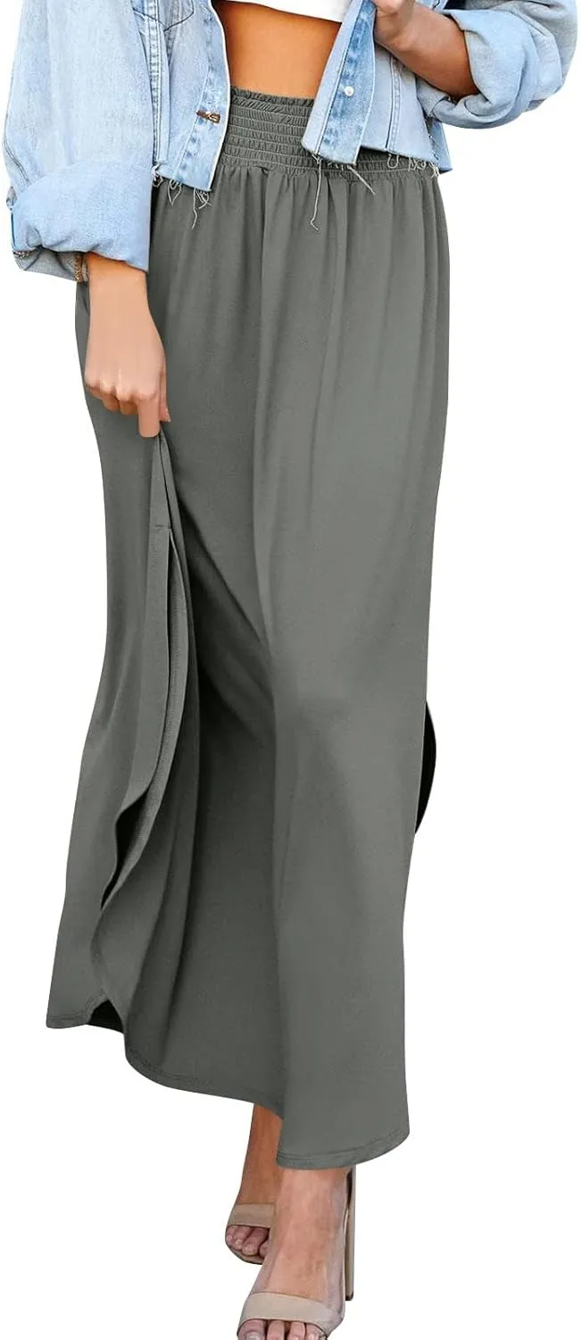 Plus Size Skirt Flowy High Waisted Maxi Skirts Asymmetrical Tummy Control with Slit for Women Casual Trendy Summer