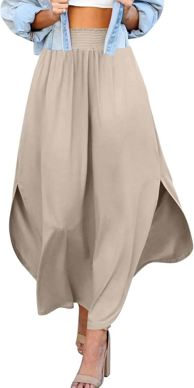 Plus Size Skirt Flowy High Waisted Maxi Skirts Asymmetrical Tummy Control with Slit for Women Casual Trendy Summer