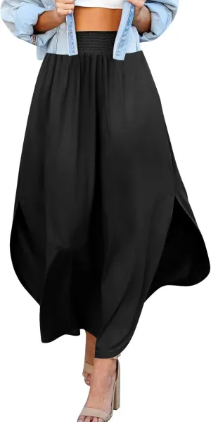 Plus Size Skirt Flowy High Waisted Maxi Skirts Asymmetrical Tummy Control with Slit for Women Casual Trendy Summer