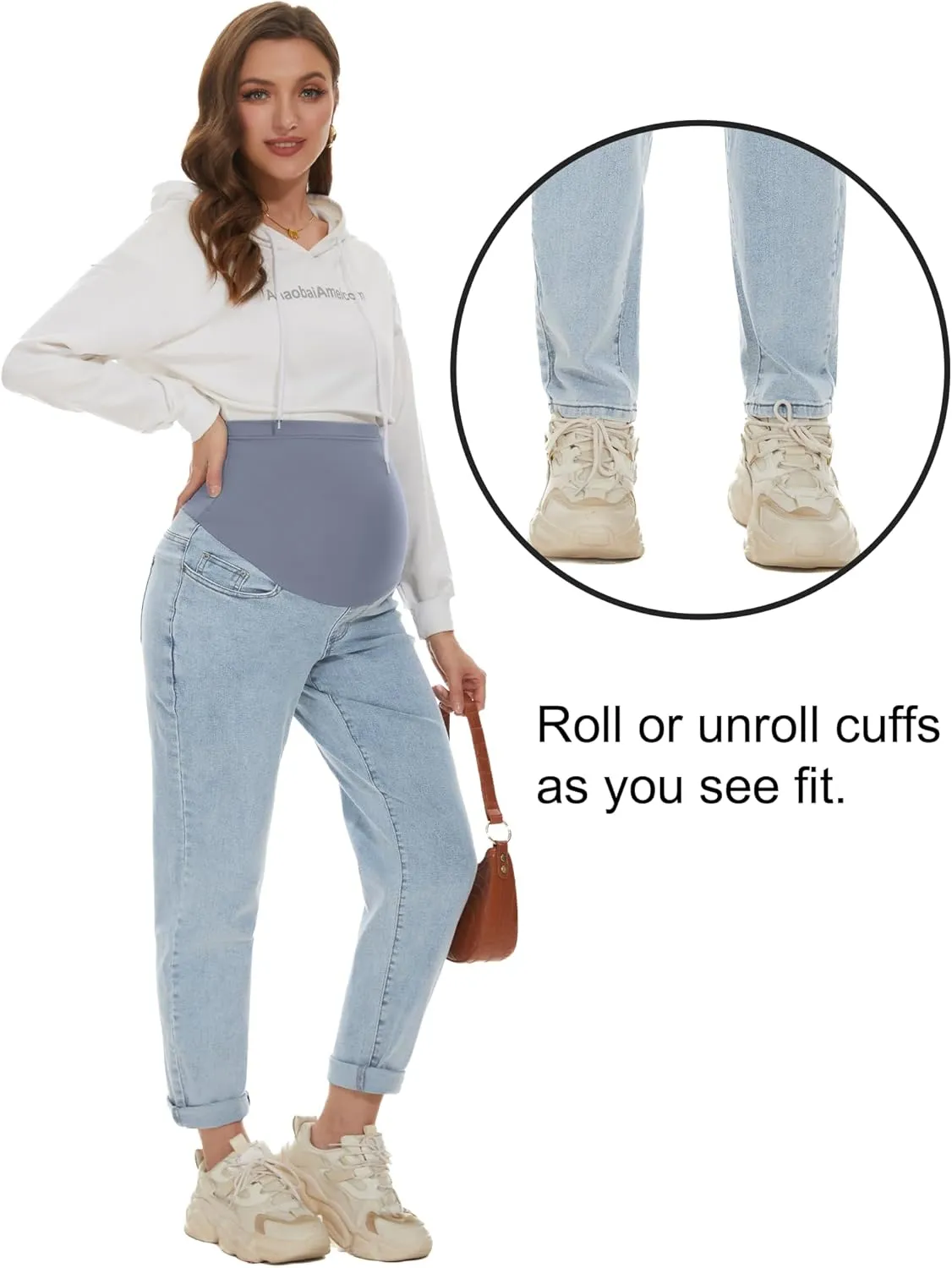 POSHGLAM Women's Maternity Jeans Over Belly Comfy Stretch Boyfriend Jeans Loose Pregnancy Pants, S-XXL