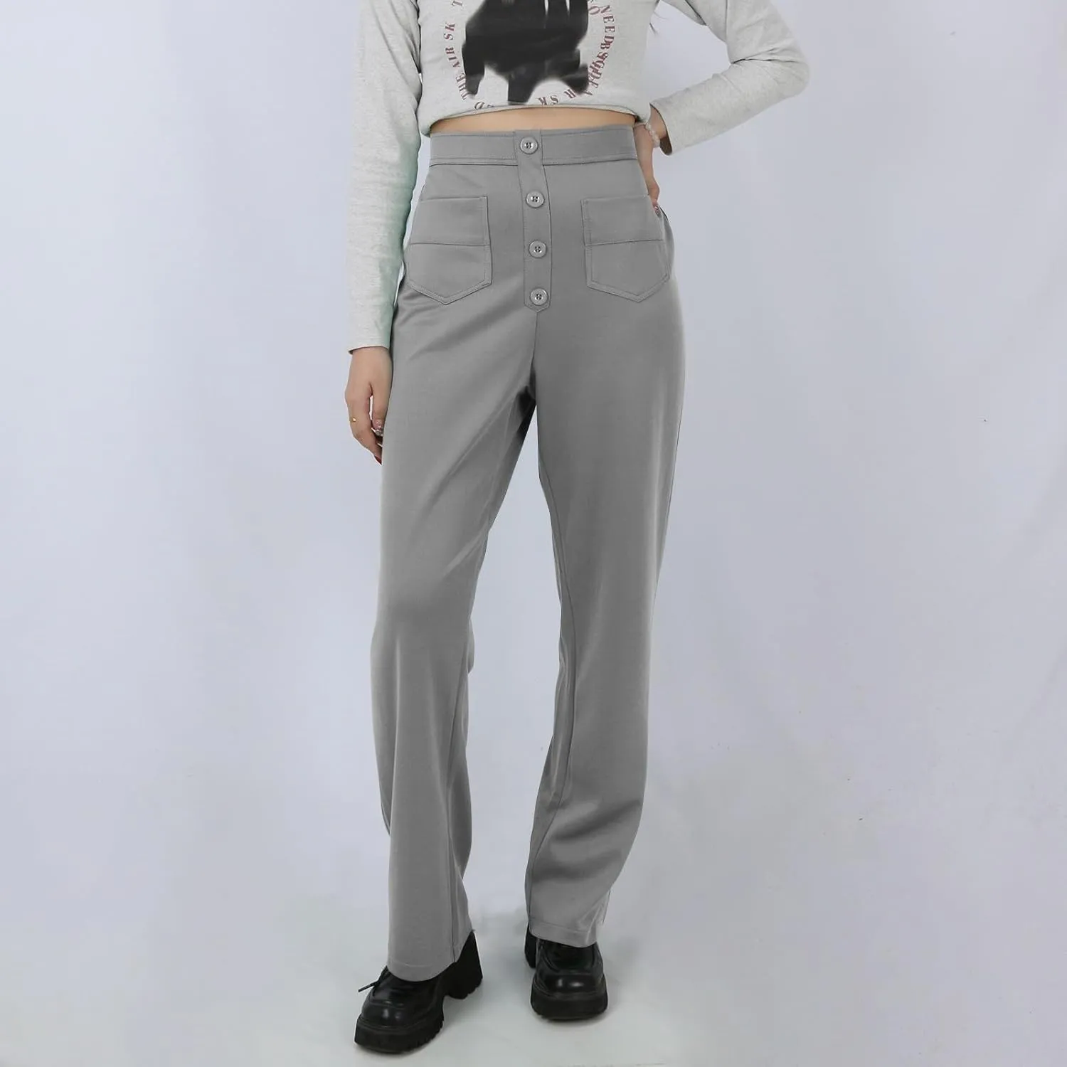 Pull On Dress Pants for Women Slim Fit High Waist Tall Work Pants Straight Leg Business Casual Trousers with Pockets