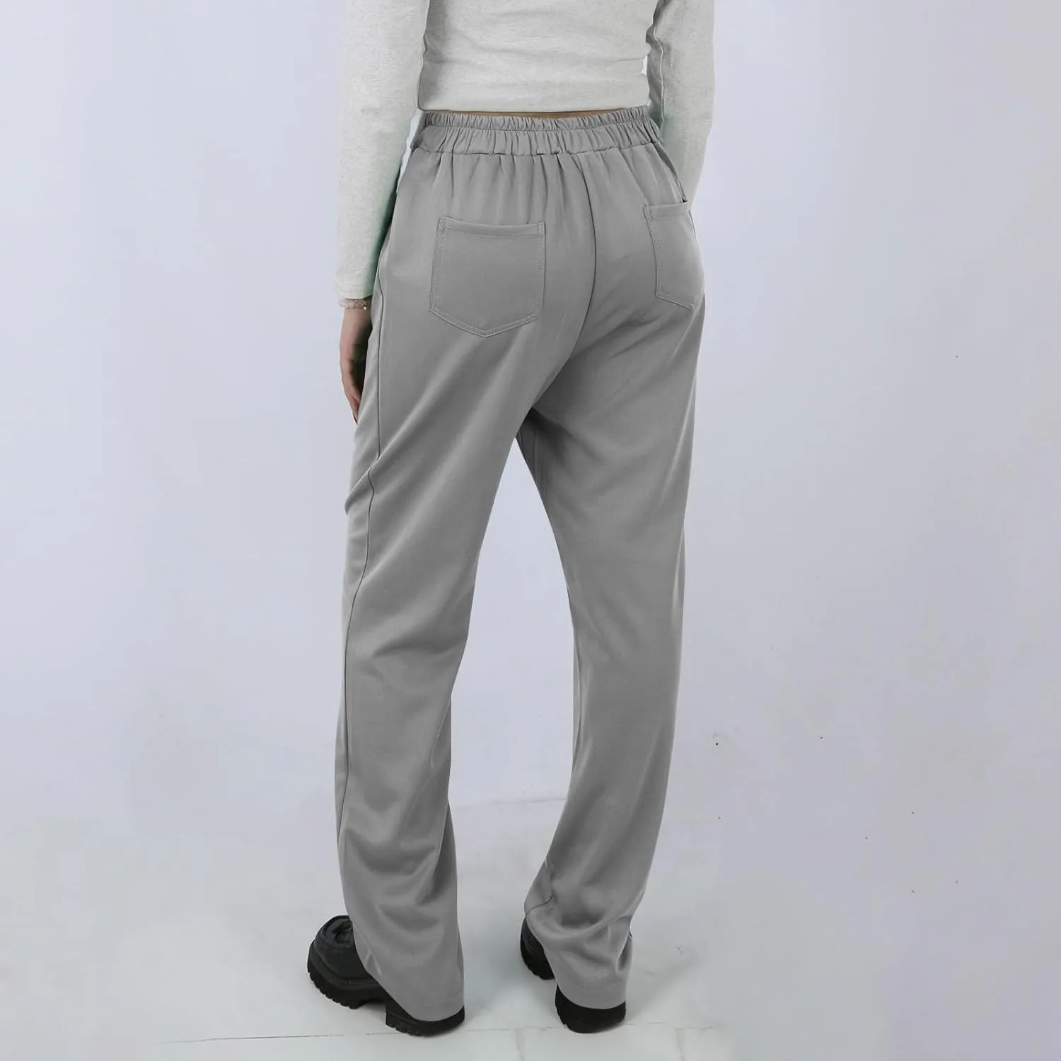 Pull On Dress Pants for Women Slim Fit High Waist Tall Work Pants Straight Leg Business Casual Trousers with Pockets