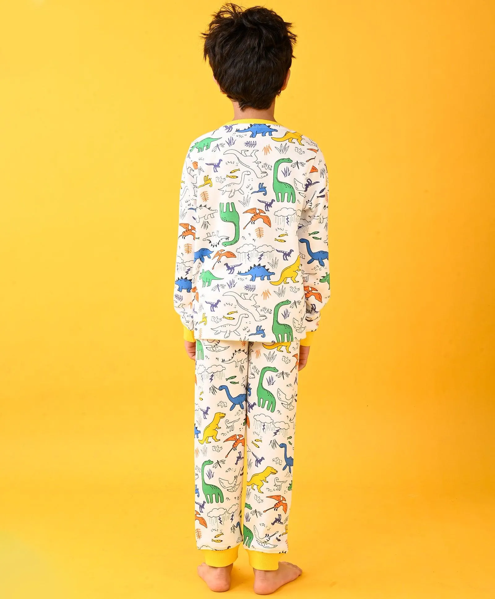 RAINING DINOSAUR THERMAL PYJAMA SET - OFF WHITE
