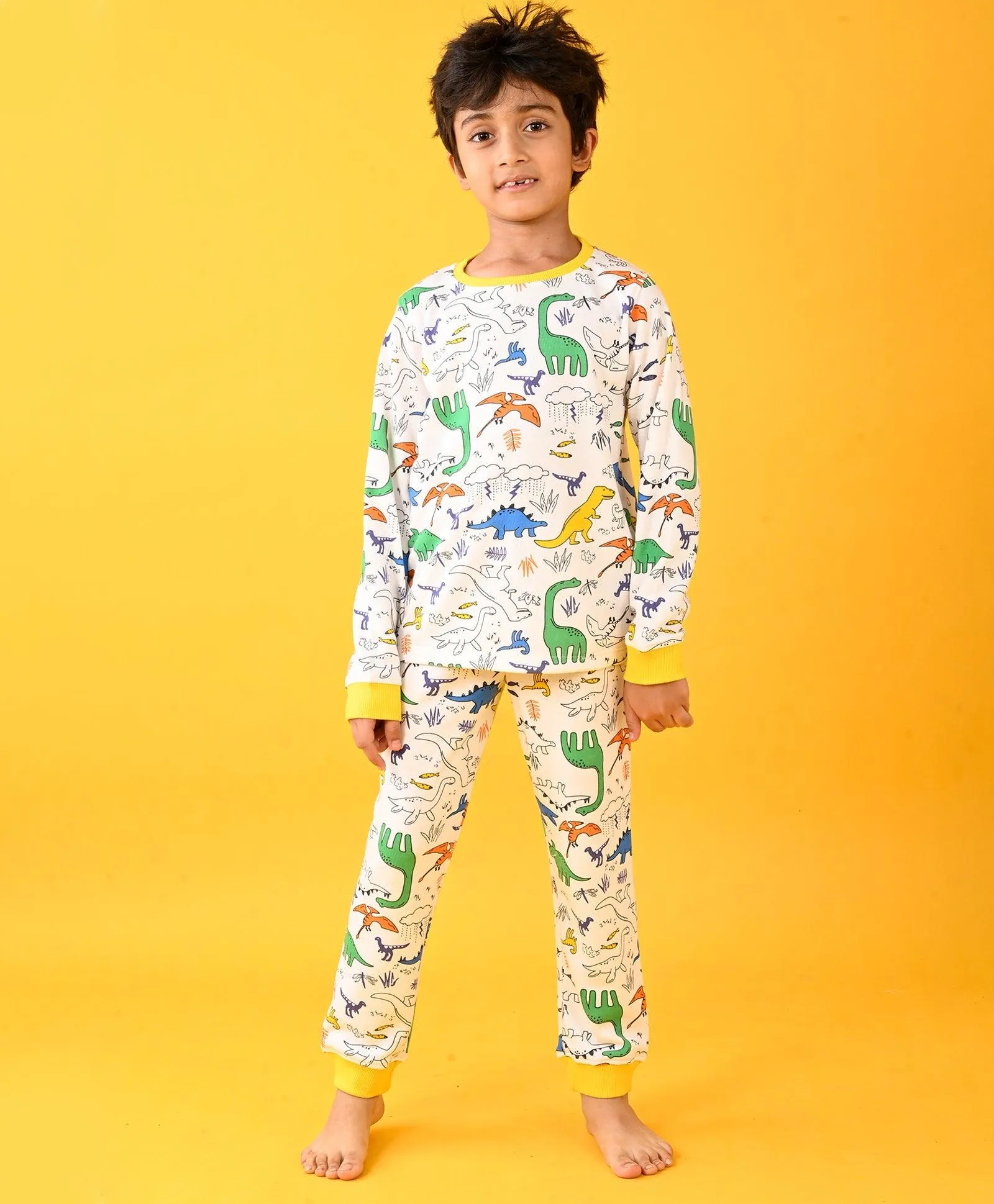 RAINING DINOSAUR THERMAL PYJAMA SET - OFF WHITE