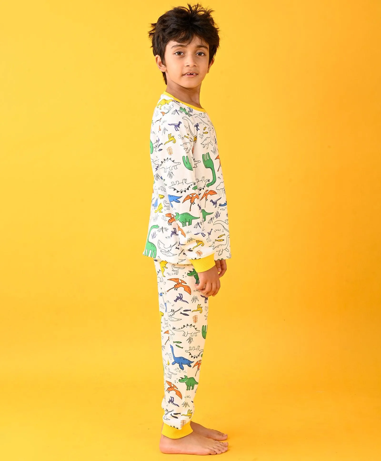 RAINING DINOSAUR THERMAL PYJAMA SET - OFF WHITE