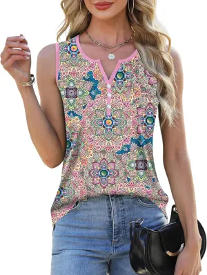Rapbin Womens Tank Tops Loose Fit Summer Sleeveless V Neck Button Down Shirt Casual Trendy Outfits Clothes S-XXL