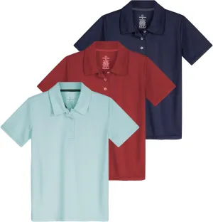Real Essentials 3 Pack: Girls' Short Sleeve Performance Polo School Uniform(Ages 4-18)