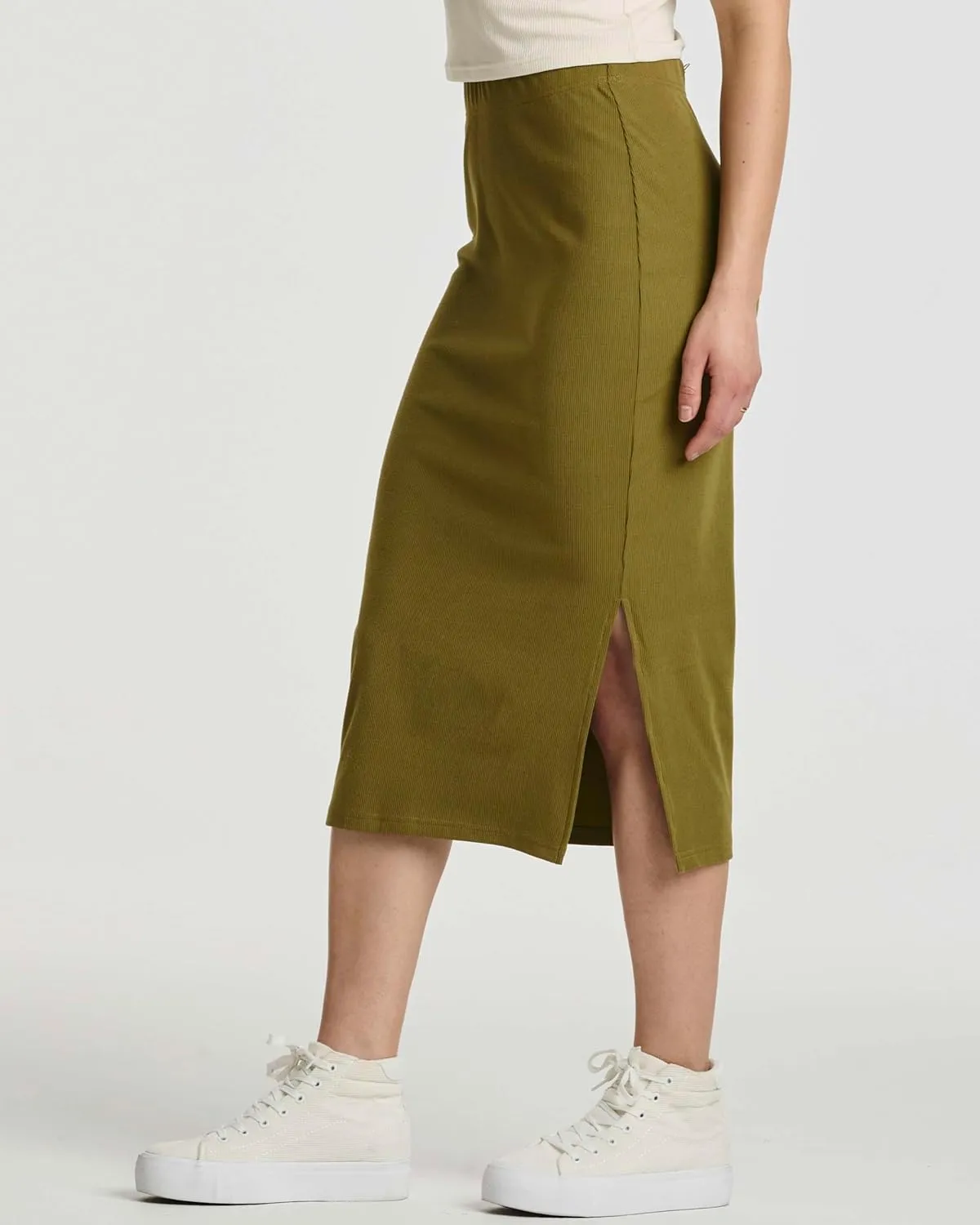 Real Essentials 3 Pack: Women's Midi Ribbed Knit Skirt with Side Slit - Stretchy Work Business Casual Pencil Pull-On Skirts