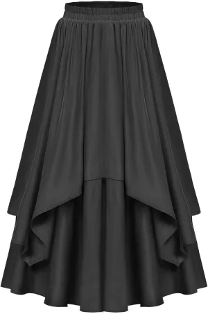 Renaissance Maxi Skirts for Women Elastic High Waist Double Layered A-Line Skirts Vintage Pleated Skirt with Pockets