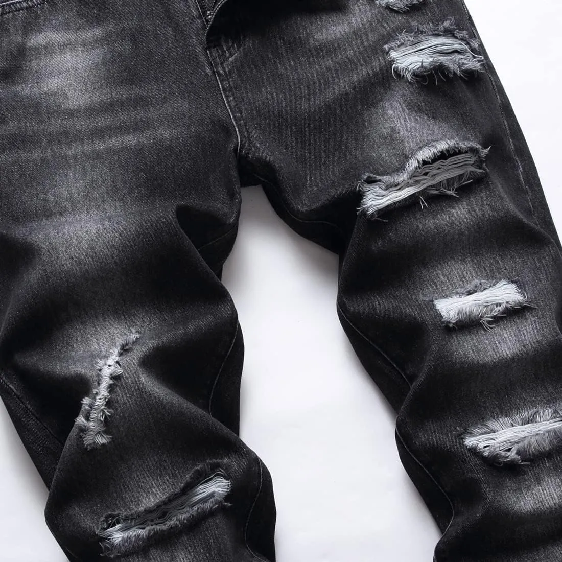 Ripped Jeans for Men Slim Denim Regular Fit Tapered Leg Distressed Destroyed Pants Mens Jeans with Hole