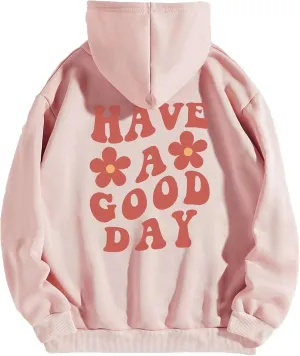 Sdencin Women Long Sleeve Letter Print Oversized Hoodies Casual Trendy Graphic Fleece Hooded Sweatshirt Pullover Top