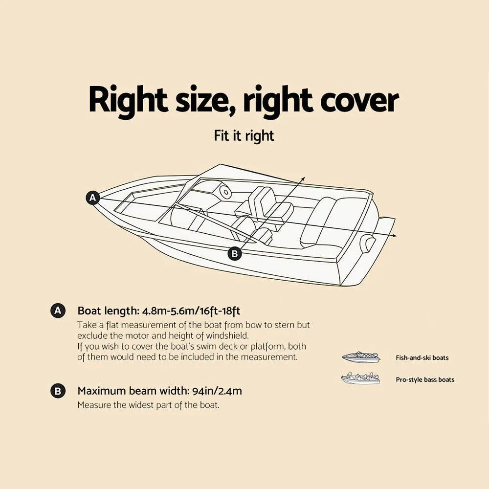 Seamanship Premium Waterproof Boat Cover - 16 - 18.5 FT -  Grey