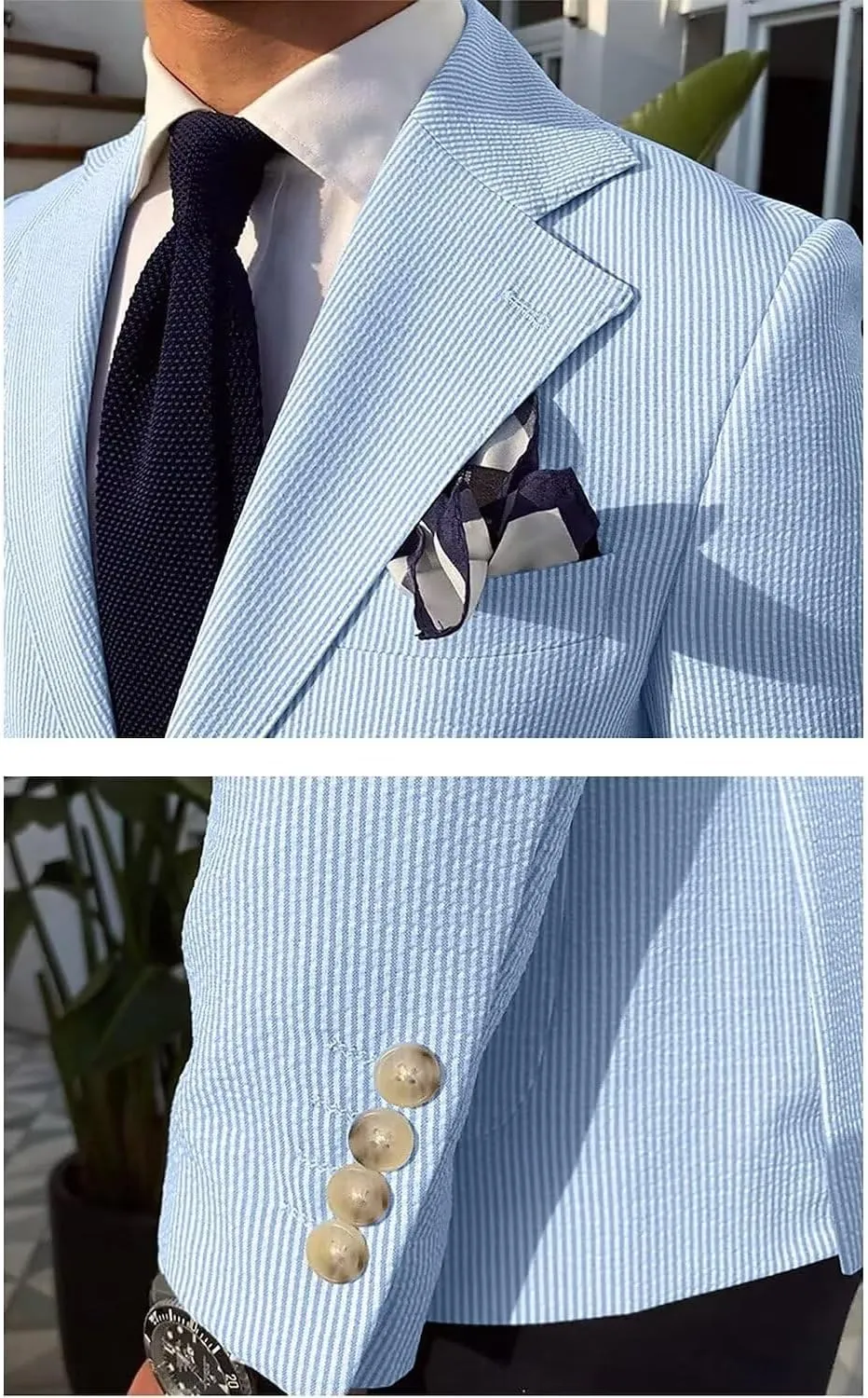 Seersucker Men's Blazer Lightweight Sport Coat and Blazers Solid Casual Two Botton Suit Jackets for Men