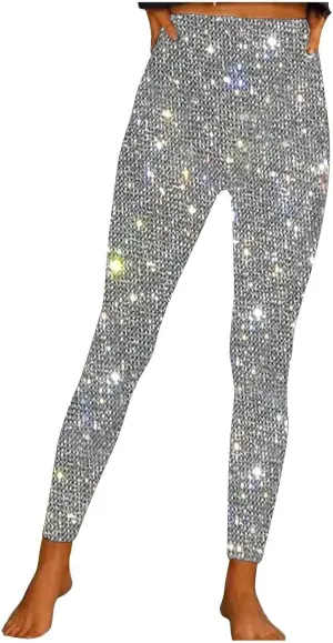 Sequin Print Pants Women Fashion Y2K Yoga Workout Leggings Stretch High Waisted Elastic Streetwear Cozy Lounge Slacks