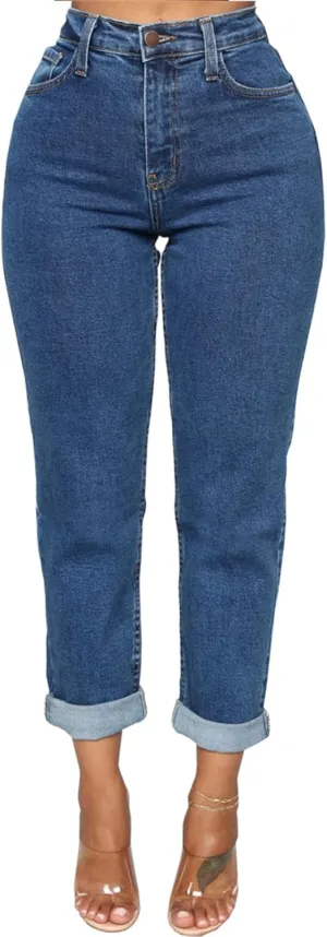 SheKiss Boyfriend Stretchy Jeans for Women - Distressed Frayed High Waisted Trendy Denim Blue Jeans