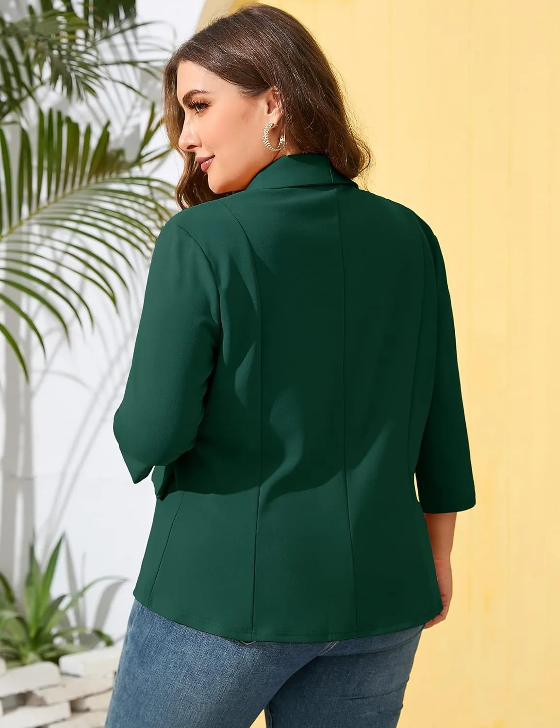 ShopWonder Womens Plus Size Casual Pocketed Blazer Office Open Front 3/4 Sleeve Cardigans Jacket Work Suit