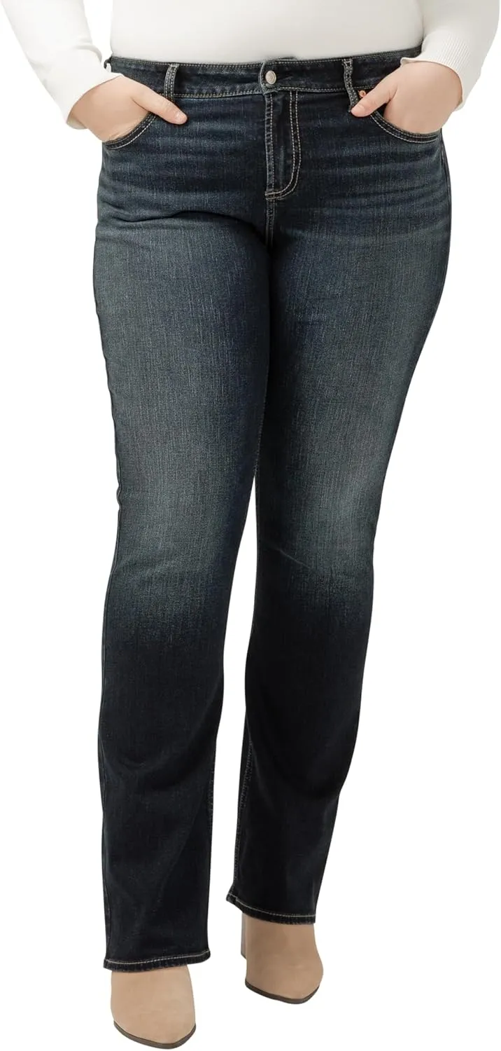 Silver Jeans Co. Women's Plus Size Elyse Mid Rise Comfort Fit Slim Bootcut Jeans