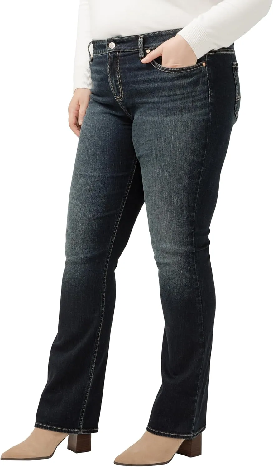 Silver Jeans Co. Women's Plus Size Elyse Mid Rise Comfort Fit Slim Bootcut Jeans