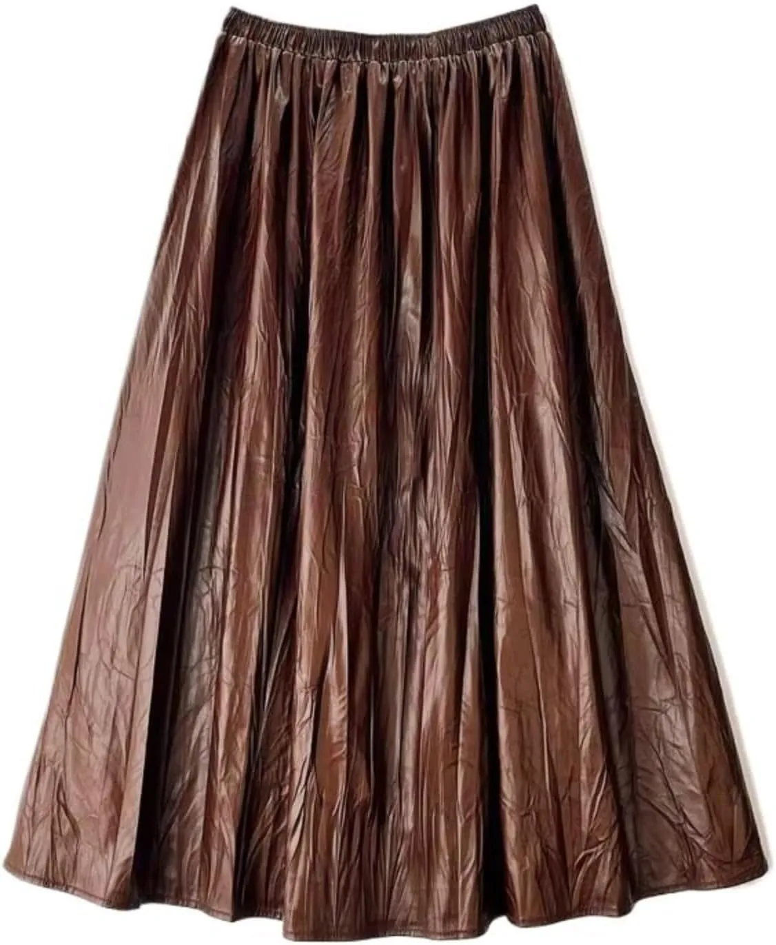 Skirt Women Autumn Winter Midi Long PU Skirt Female Solid Color Pleated Skirt Lady