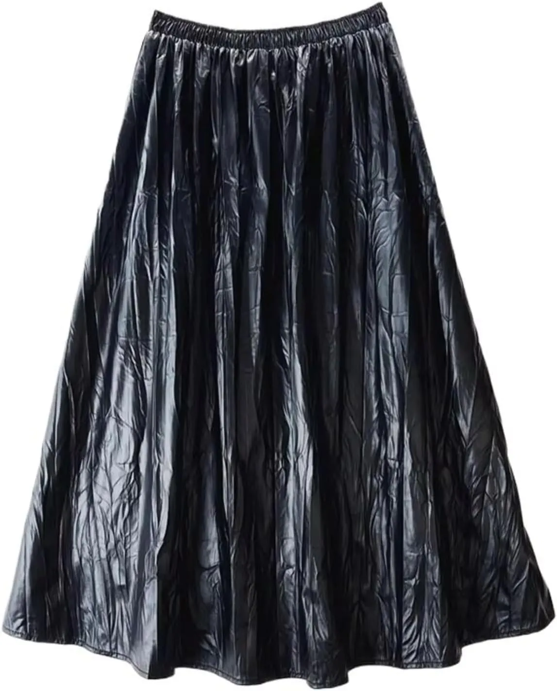 Skirt Women Autumn Winter Midi Long PU Skirt Female Solid Color Pleated Skirt Lady
