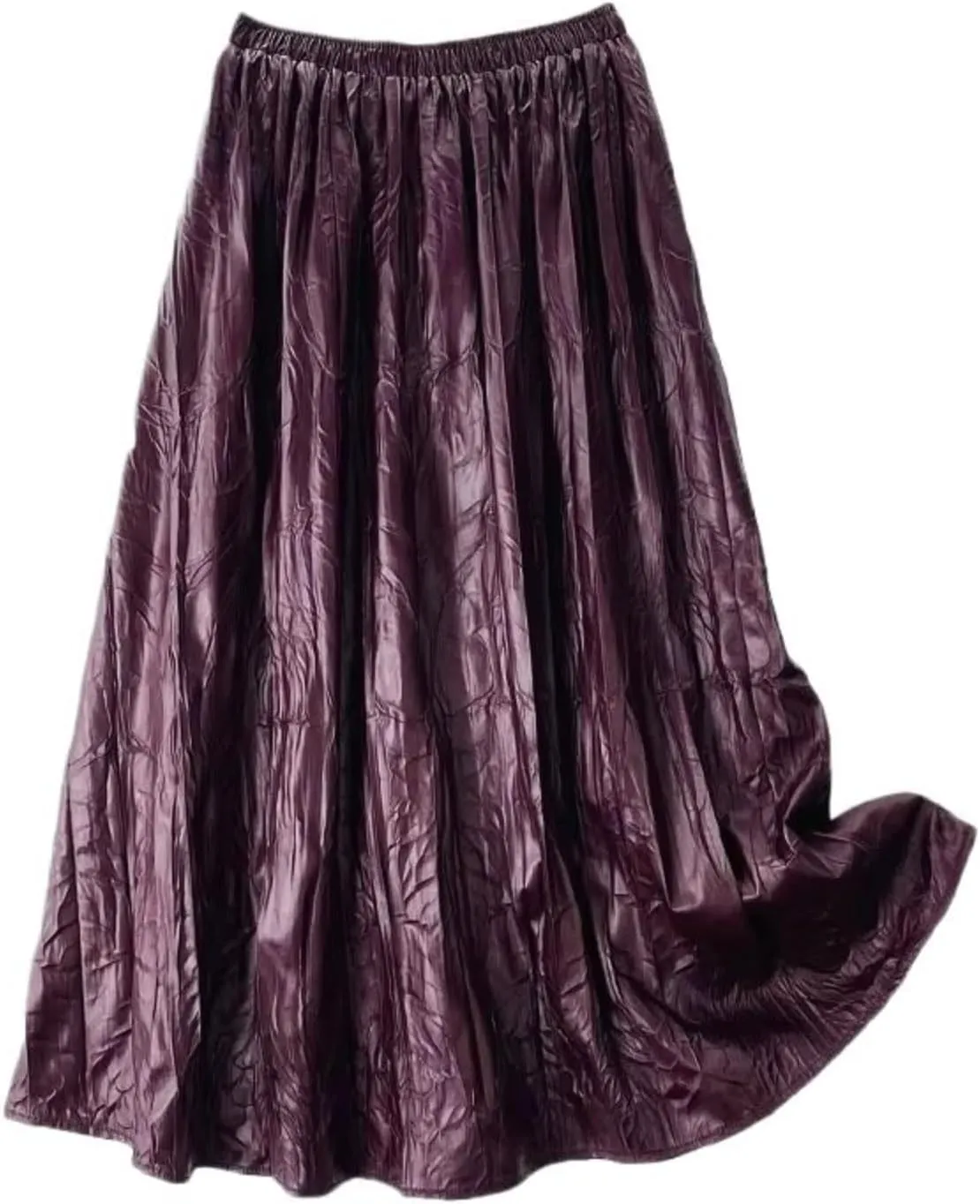 Skirt Women Autumn Winter Midi Long PU Skirt Female Solid Color Pleated Skirt Lady
