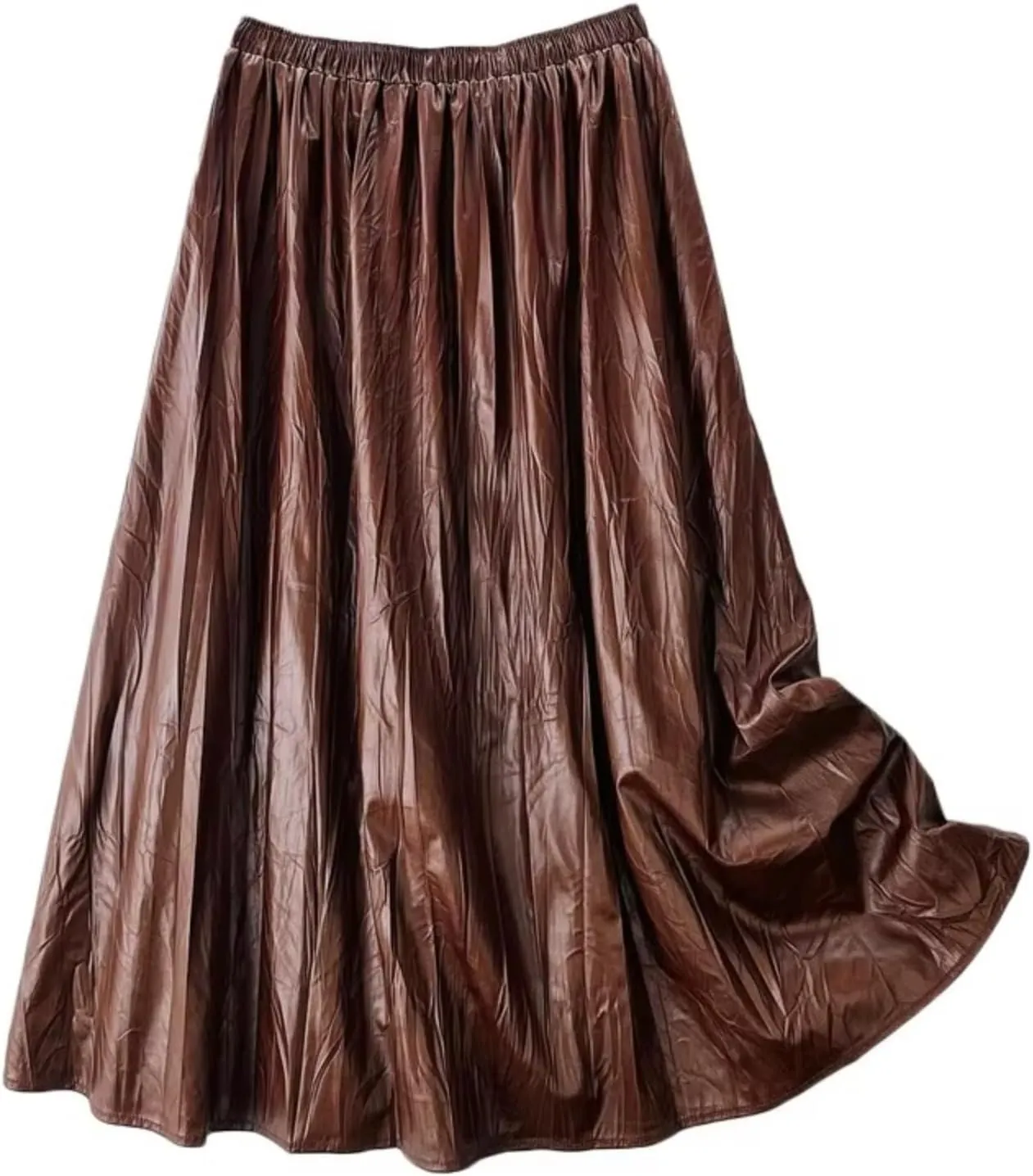 Skirt Women Autumn Winter Midi Long PU Skirt Female Solid Color Pleated Skirt Lady