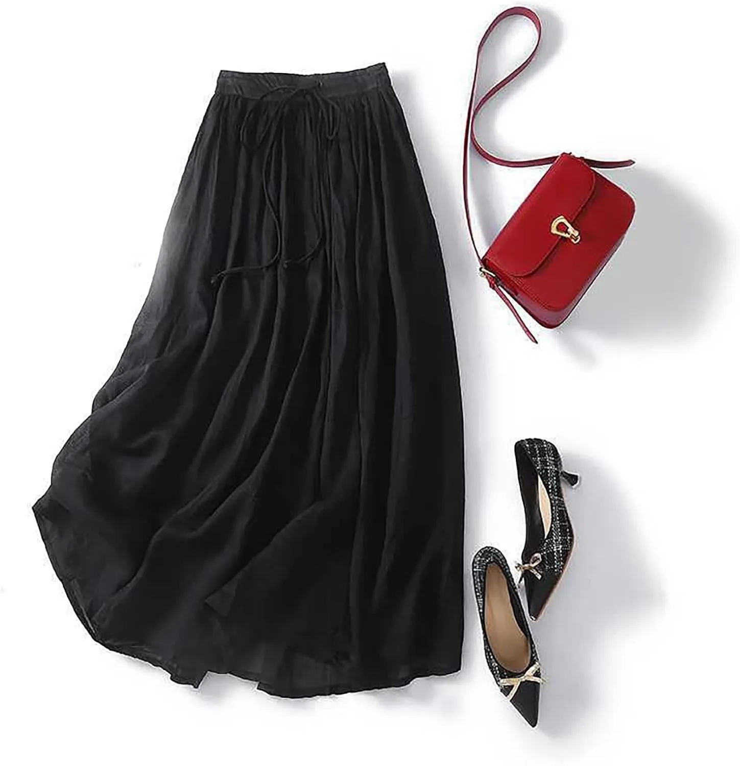 Skirts for Women A-Line Cotton Linen Flowy Skirt Casual High Waisted Comfort Skirt Fashion Drawstring Maxi Skirt