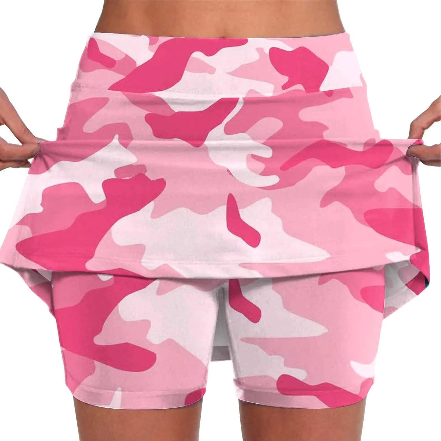 Skorts for Woman Athleisure Skirt with Pockets Camouflage Printed Mid Rise Skirts Tennis Tummy Control High Waisted