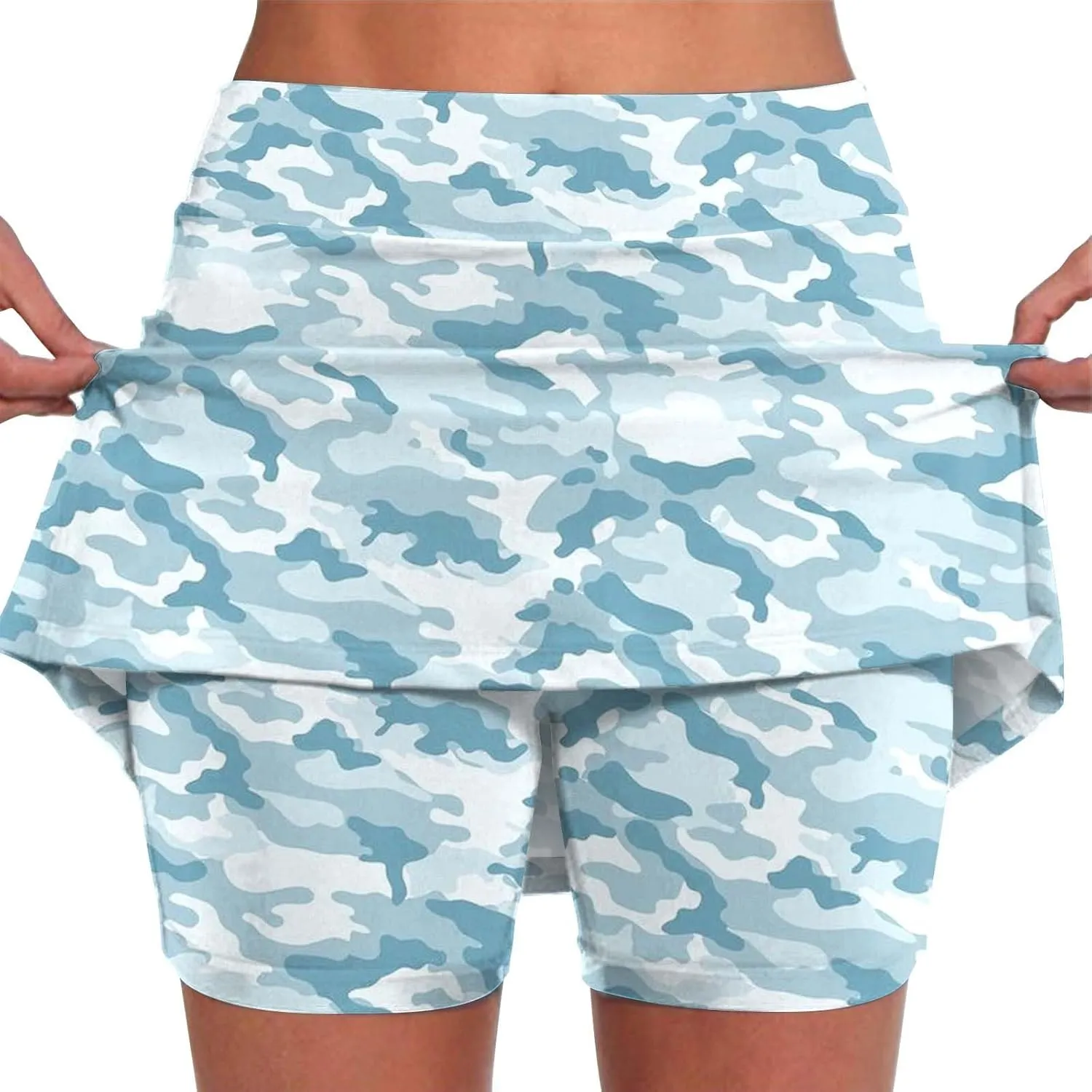 Skorts for Woman Athleisure Skirt with Pockets Camouflage Printed Mid Rise Skirts Tennis Tummy Control High Waisted