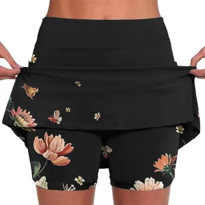 Skorts for Woman Floral Printed Workout Skorts Athletic Sports Pants Tummy Control Running Skirt Skinny Gym Short