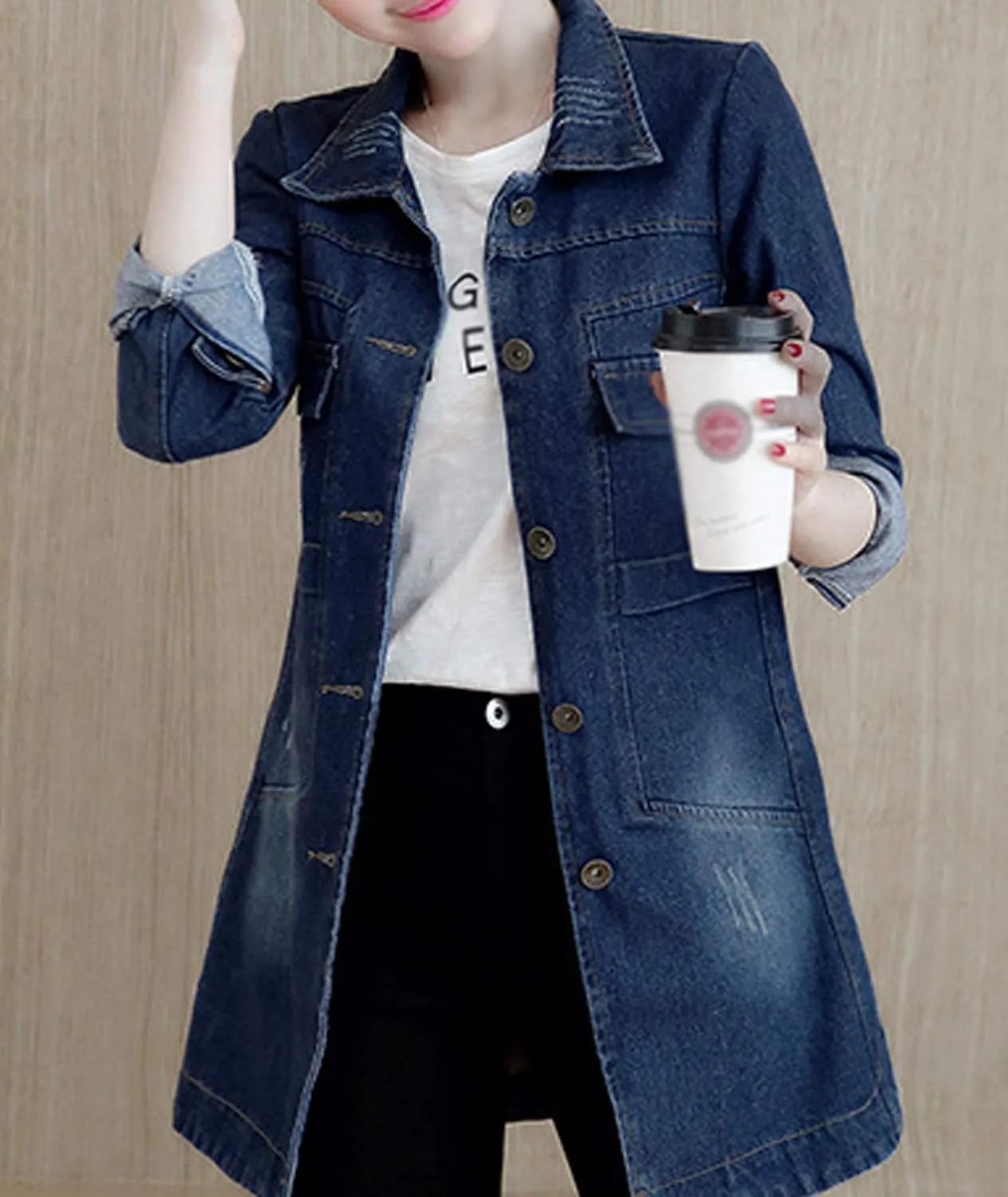 SOMTHRON Women's Distressed Denim Jeans Outfits Coat Spring Fall Retro Jeans Long Outerwear Denim Jacket