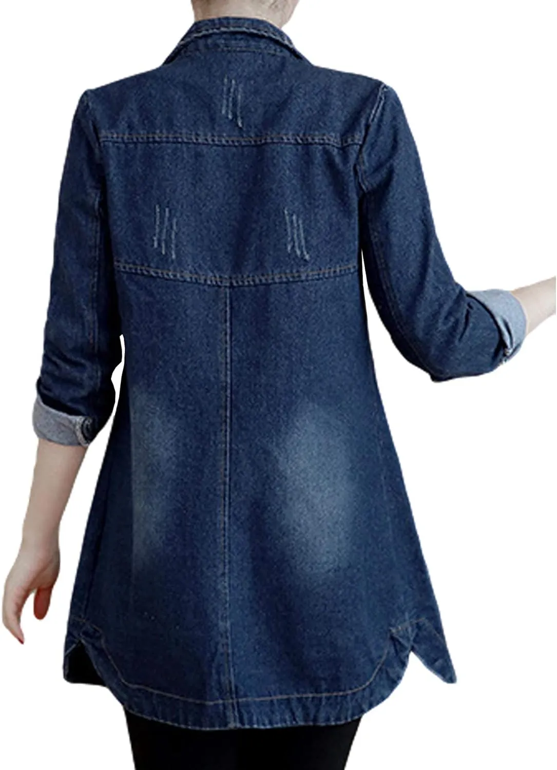 SOMTHRON Women's Distressed Denim Jeans Outfits Coat Spring Fall Retro Jeans Long Outerwear Denim Jacket