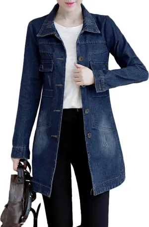 SOMTHRON Women's Distressed Denim Jeans Outfits Coat Spring Fall Retro Jeans Long Outerwear Denim Jacket