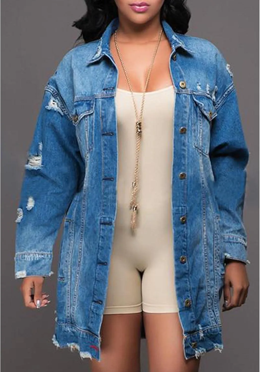 SOMTHRON Women's Distressed Denim Jeans Outfits Coat Spring Fall Ripped Jeans Outerwear Denim Jacket