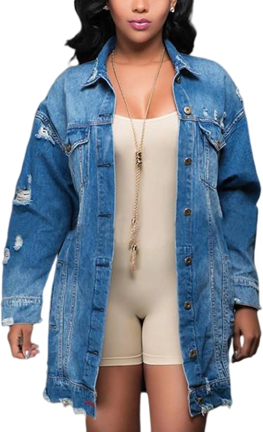 SOMTHRON Women's Distressed Denim Jeans Outfits Coat Spring Fall Ripped Jeans Outerwear Denim Jacket