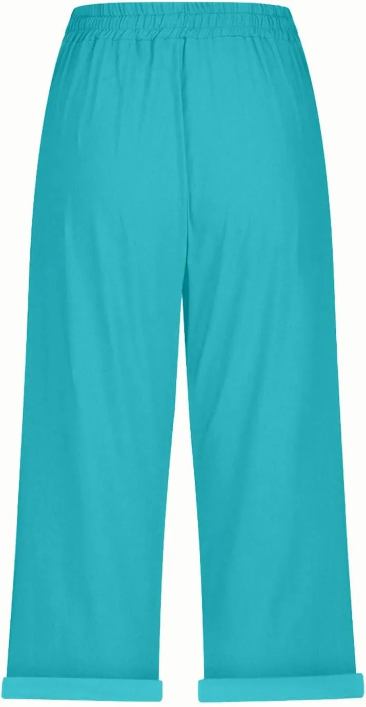 Straight Leg Linen Pants for Women Dressy Lounge Lightweight Loose High Waist Linen Slacks for Women