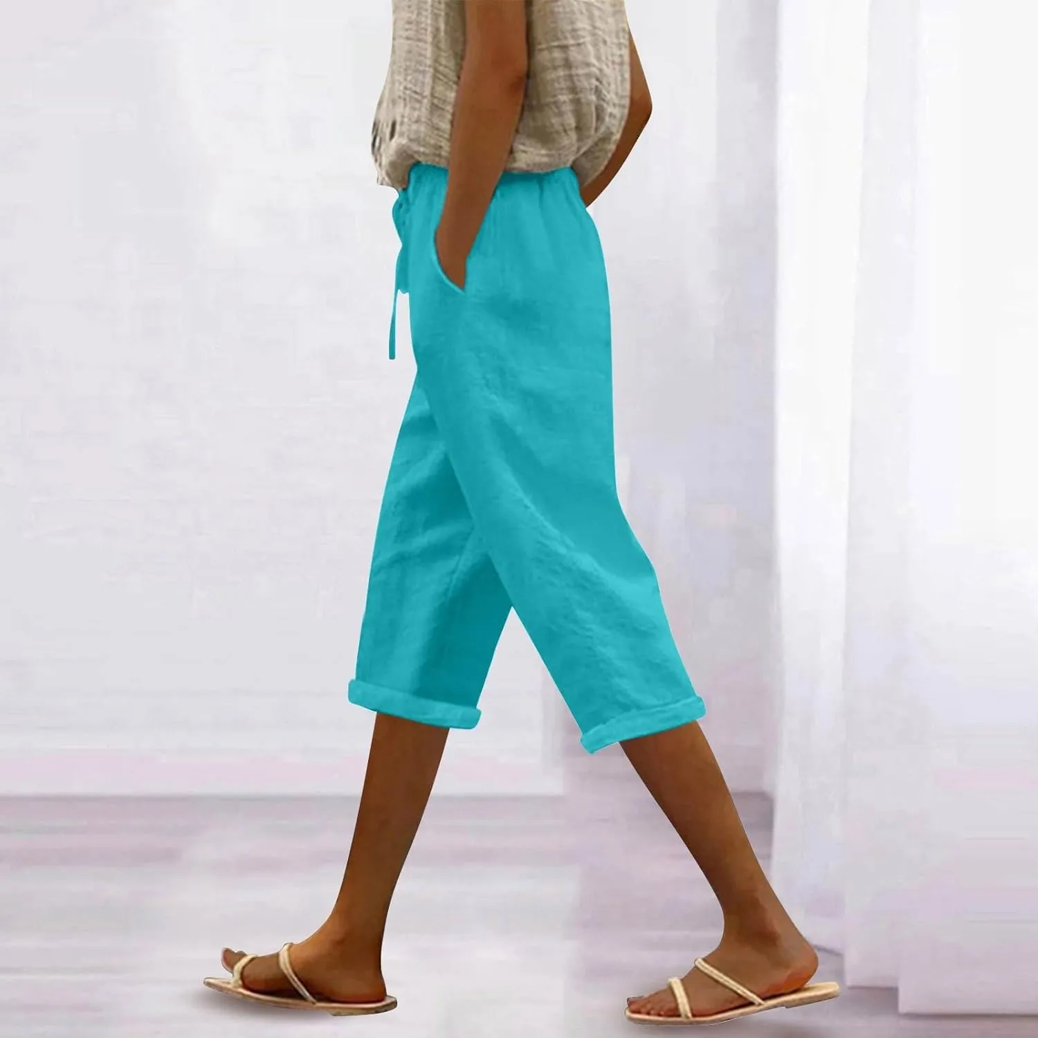 Straight Leg Linen Pants for Women Dressy Lounge Lightweight Loose High Waist Linen Slacks for Women