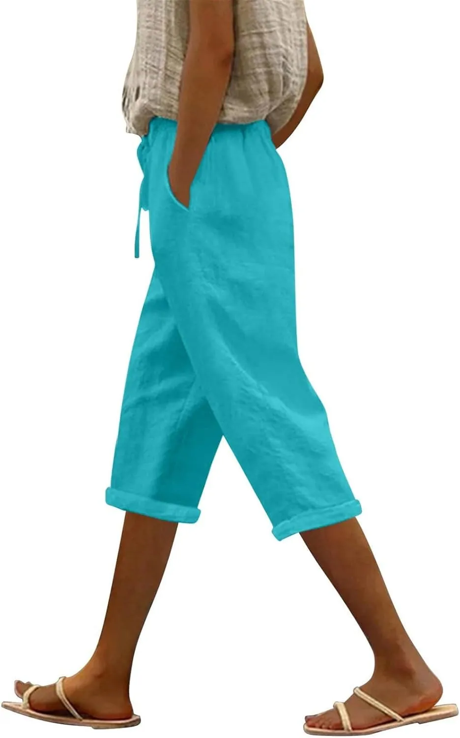 Straight Leg Linen Pants for Women Dressy Lounge Lightweight Loose High Waist Linen Slacks for Women
