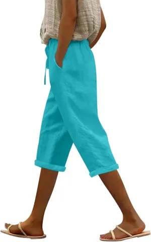 Straight Leg Linen Pants for Women Dressy Lounge Lightweight Loose High Waist Linen Slacks for Women