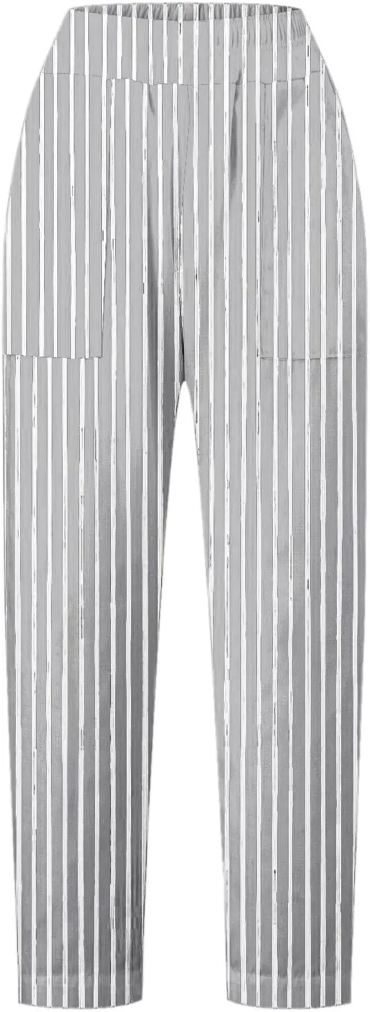 Striped Linen Pants Women Elastic Waist Loose Wide Leg Trousers Plus Size Summer Beach Casual Pockets Sweatpants
