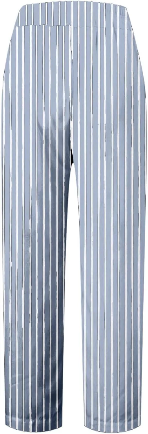 Striped Linen Pants Women Elastic Waist Loose Wide Leg Trousers Plus Size Summer Beach Casual Pockets Sweatpants