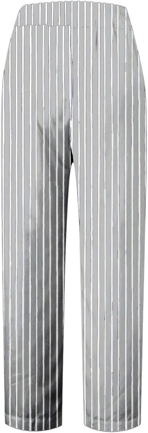 Striped Linen Pants Women Elastic Waist Loose Wide Leg Trousers Plus Size Summer Beach Casual Pockets Sweatpants
