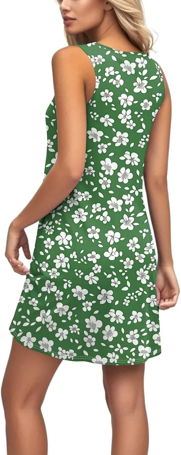 Summer Mini Dresses for Women Casual Trendy Stripes Floral Graphic Sleeveless A-Line Pockets Beach Tank Sundress