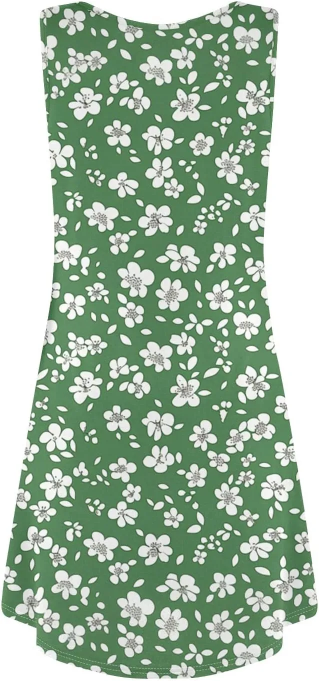 Summer Mini Dresses for Women Casual Trendy Stripes Floral Graphic Sleeveless A-Line Pockets Beach Tank Sundress