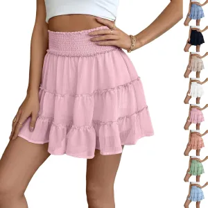 Summer Skirts for Women 2025 Cute High Waisted Tiered Ruffle Short Skirt Flowy Beach Chiffon Mini Skirts with Shorts