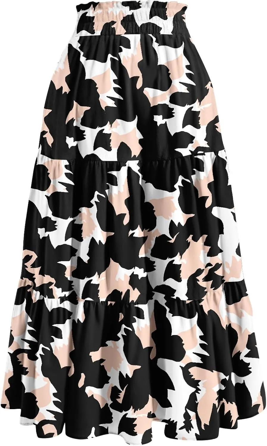 Summer Skirts for Women 2025 Vacation Boho Floral Tiered Skirt Drawstring High Waisted Flowy Ruffle A Line Skirt