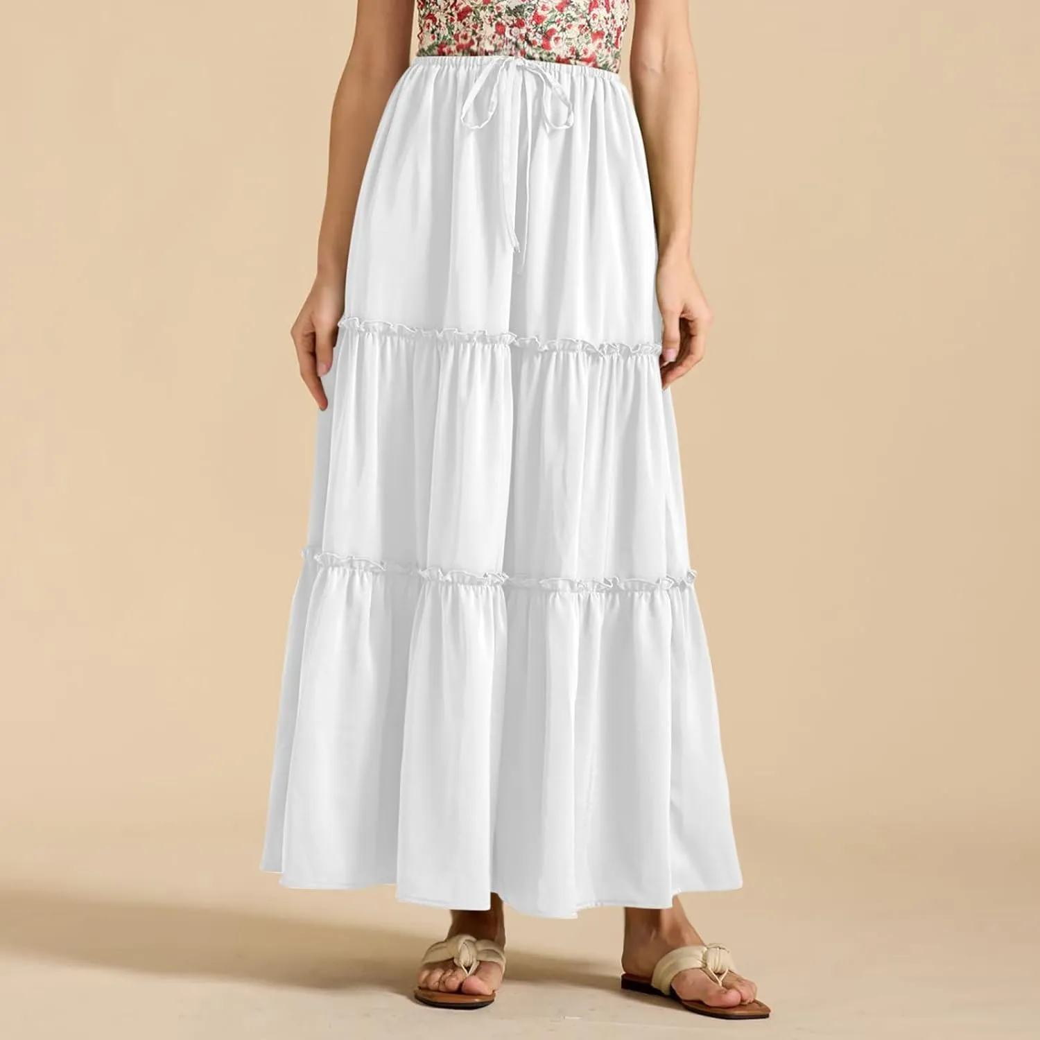 Summer Skirts for Women Elegant Smocked Layered Tiered Maxi Skirt Flowy High Waisted A Line Long Dress