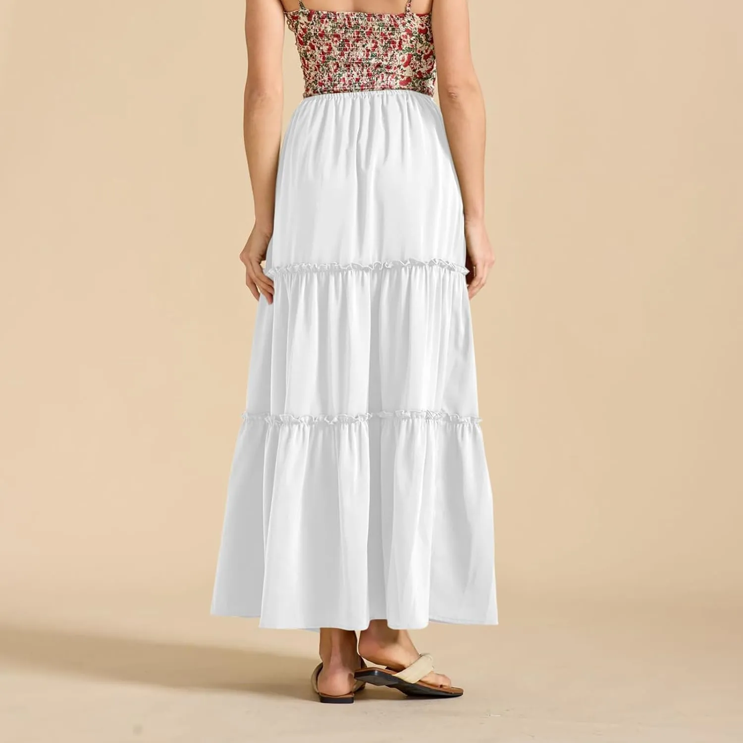 Summer Skirts for Women Elegant Smocked Layered Tiered Maxi Skirt Flowy High Waisted A Line Long Dress
