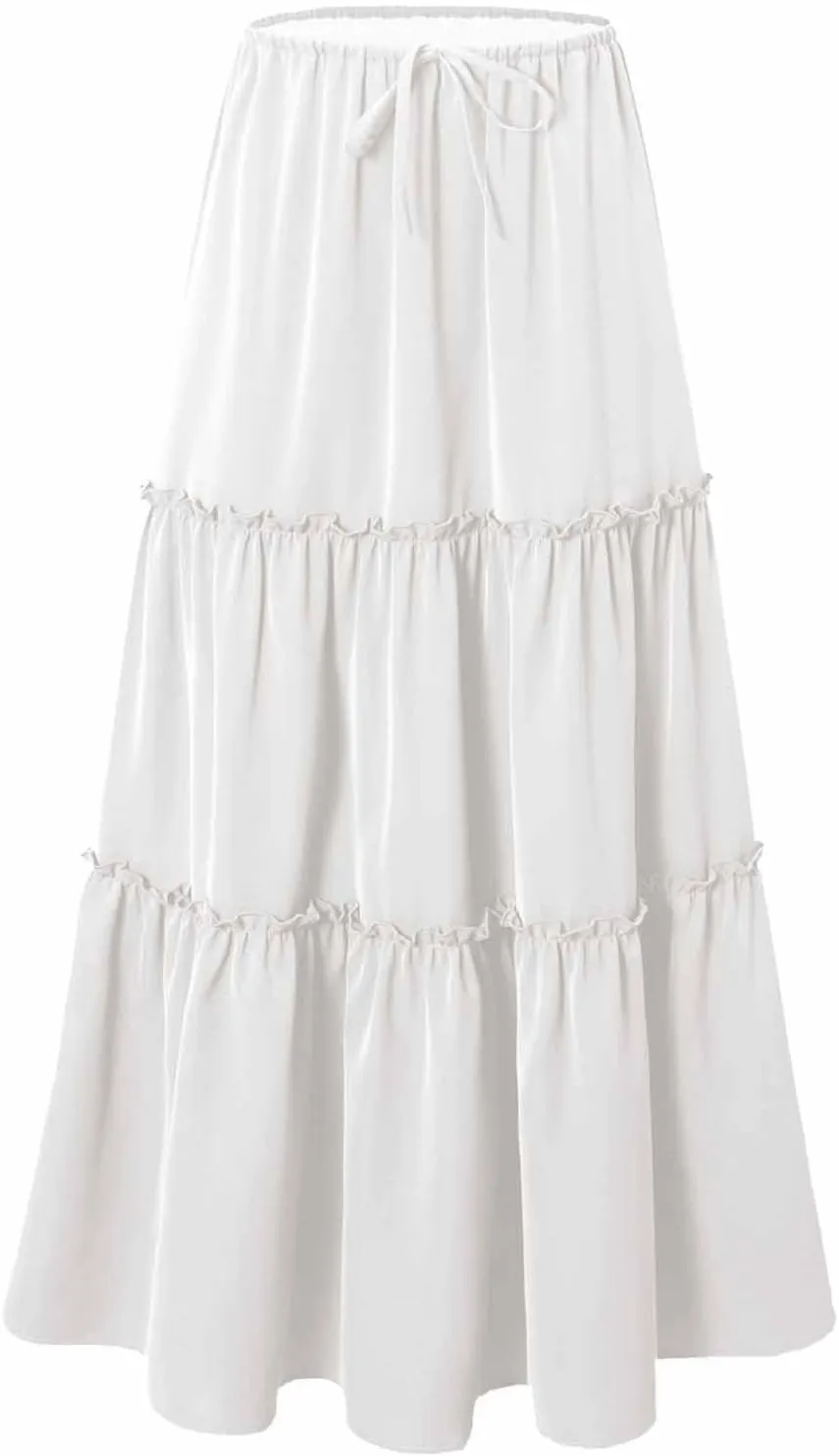 Summer Skirts for Women Elegant Smocked Layered Tiered Maxi Skirt Flowy High Waisted A Line Long Dress